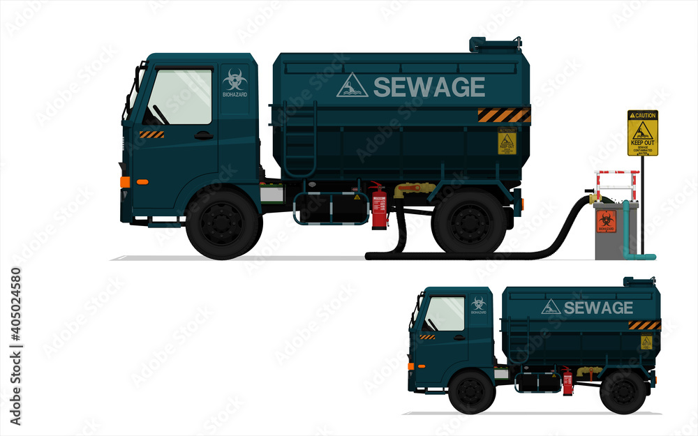 Isolated sewage truck on white background - obrazy, fototapety, plakaty 