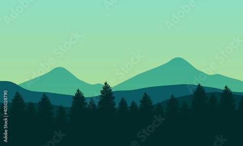 Very nice panoramic view of the mountain in the morning. Vector illustration