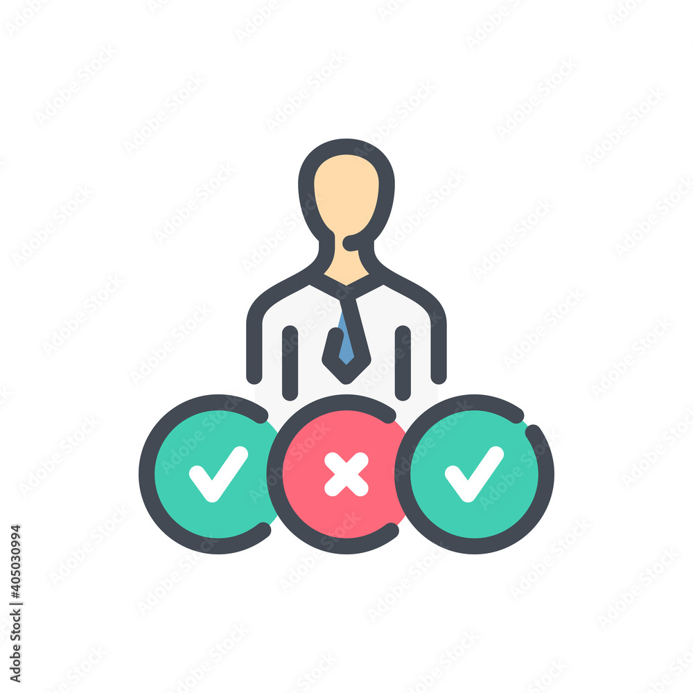 Customer service and satisfaction rating color line icon. Business person with checklist vector outline colorful sign. Customer service and satisfaction rating color line icon. Business person with checklist vector outline colorful sign.