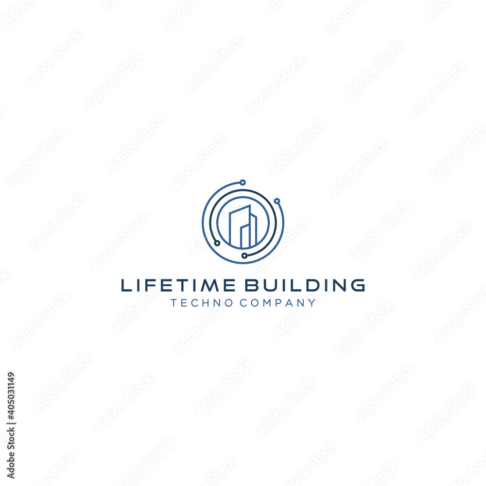 building logo with circle techno icon vector design template