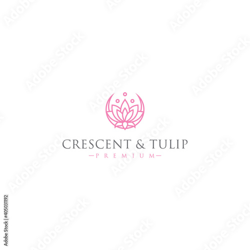 crescent and tulip logo icon vector design template