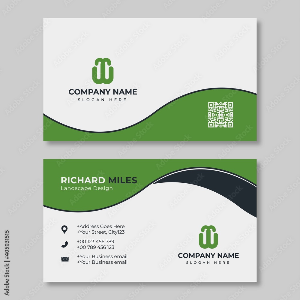elegant white and green business card design template Stock Vector ...
