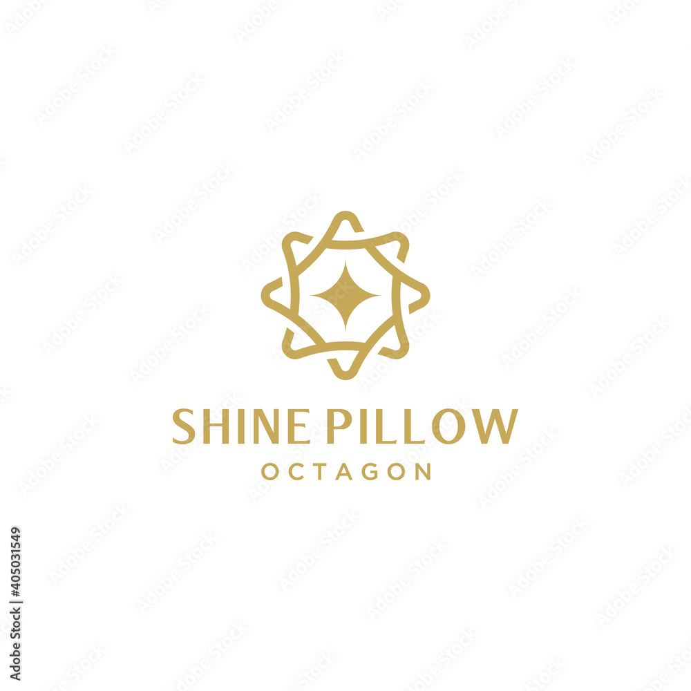 octagon logo with shine and pillow symbol Premium Vector