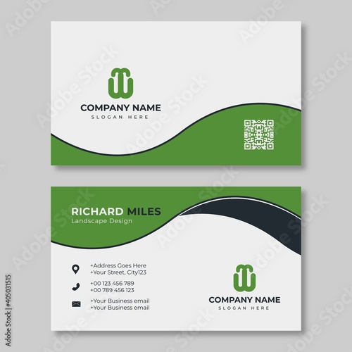 elegant white and green business card design template