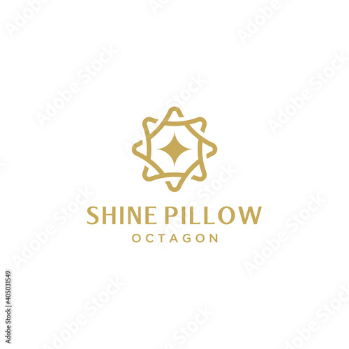 octagon logo with shine and pillow symbol Premium Vector