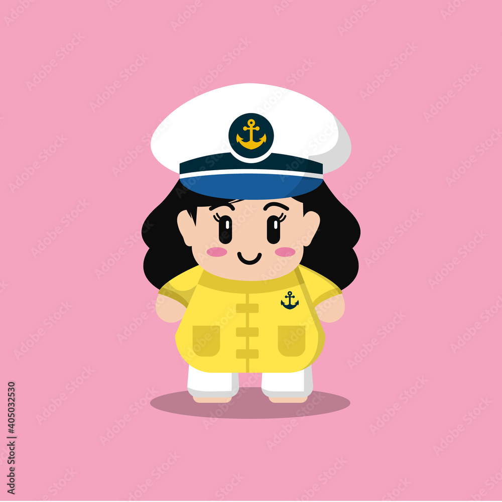 Vector cartoon illustration of cute nautical sailor girl