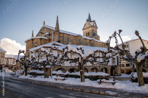 Great snowfall in Espinosa de los Monteros, north of Burgos, in Spain. photo