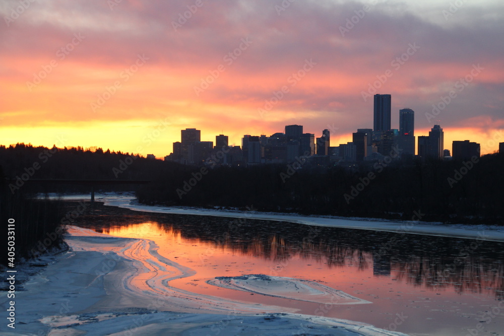 Sunset Glow On City Skyline, Capilano Park, Edmonton, Alberta