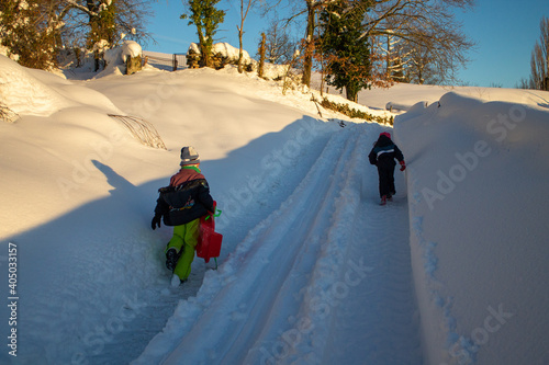 Great snowfall in Espinosa de los Monteros, north of Burgos, in Spain. photo