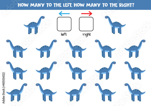 Left or right with cute dinosaur. Logical worksheet for preschoolers.