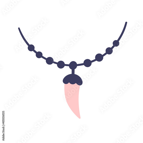Magic pendant in the form of an animal fang on a white background. Attributes for magic, witchcraft. Hand drawn vector isolated single illustration.