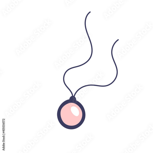 Cute round pendant with a pink stone on a white background. Decoration, jewel. Hand drawn vector isolated single illustration.