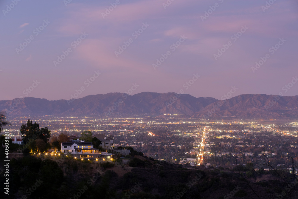 Sunset of Hollywood hills 