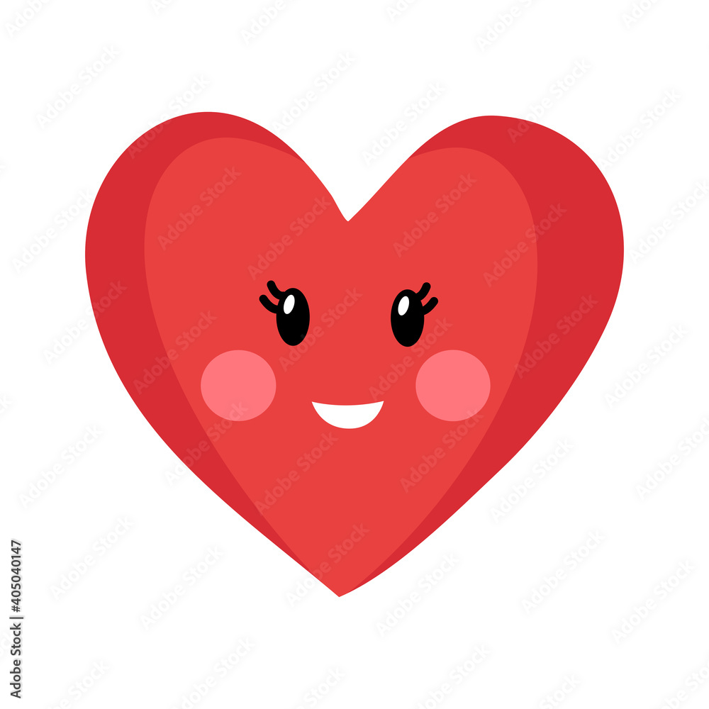 Red heart cartoon smiling in flat design on white background. Valentine’s Day concept. Design for greeting card, poster, banner. Red heart cartoon smiling in flat design on white background. Valentine’s Day concept. Design for greeting card, poster, banner.