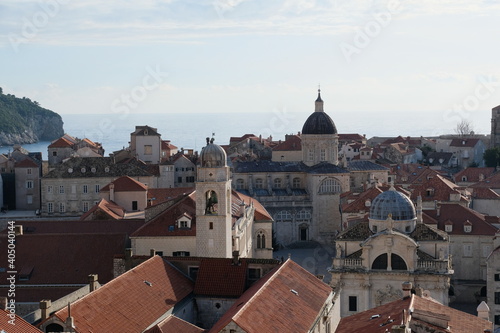 東欧、ドブロブニク、クロアチアの港町の風景。Beautiful aerial view of Dubrovnik old town, Croatia