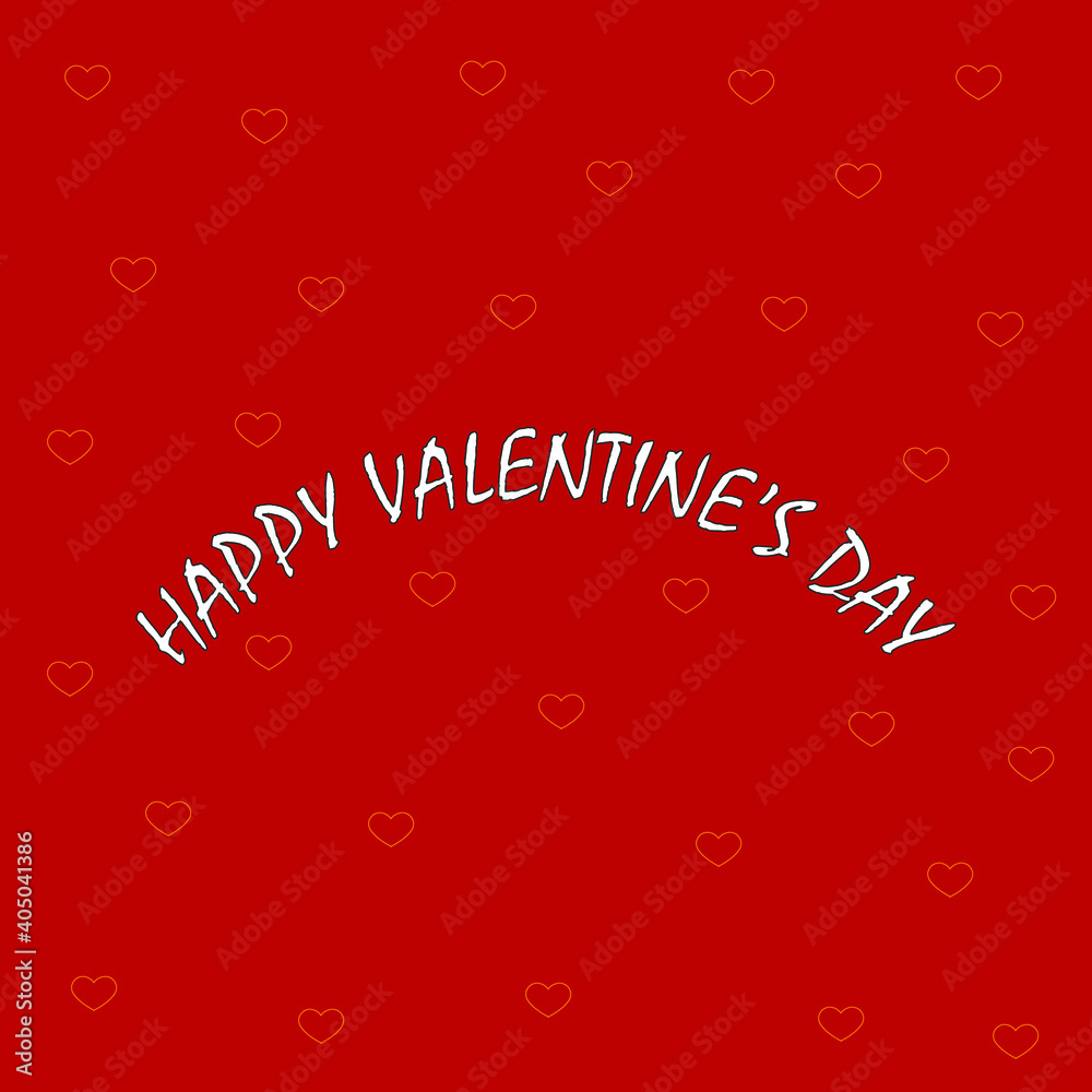 Happy Valentine's day isolated in red background.  Rounded typography with love symbol patterns in background.  Poster,  banner,  background and social media design concept.
