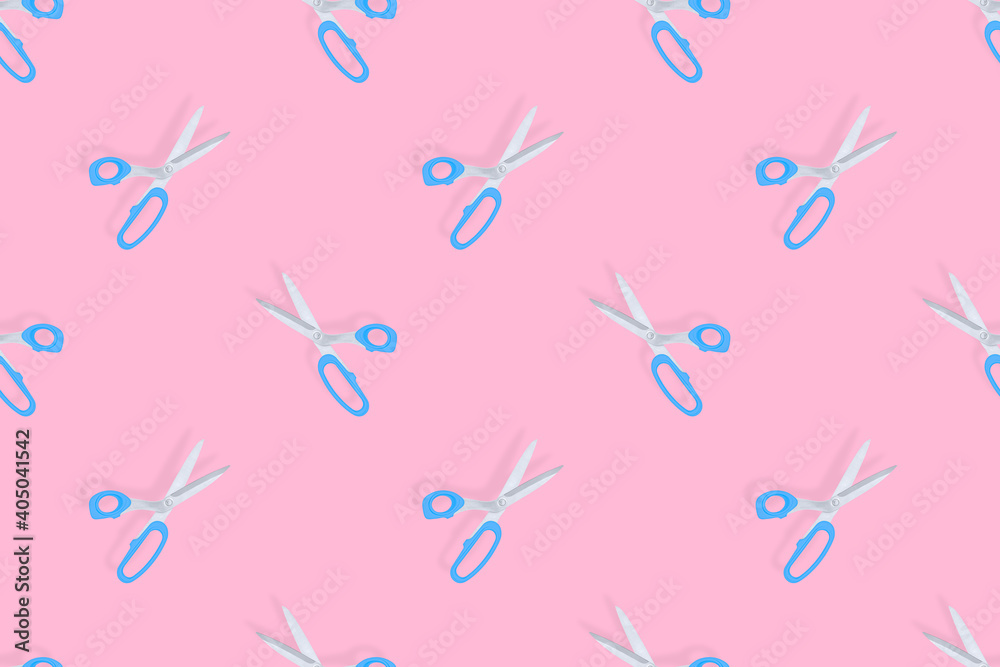 Scissors seamless pattern. Hairdressing scissors against pink background backdrop. Scissors seamless pattern. Hairdressing scissors against pink background backdrop.