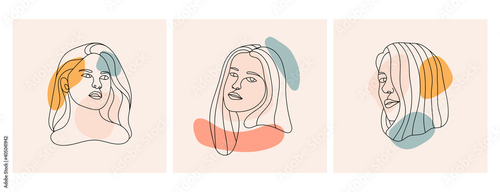 Vector illustration of abstract woman's face in hand drawn with black lines and trendy abstract shapes. Using pastel colors Vector illustration of abstract woman's face in hand drawn with black lines and trendy abstract shapes. Using pastel colors