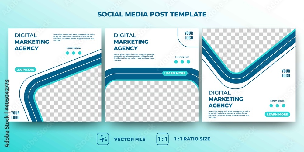 Set of Editable square banner template. Promotional digital marketing agency business social media post template. Flat design vector with a photo collage. Suitable for social media, banner, and web ad