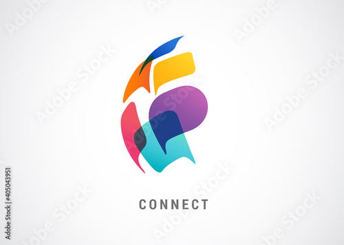 world network, communication and connect people concept logo design with abstract colorful speech bubbles 