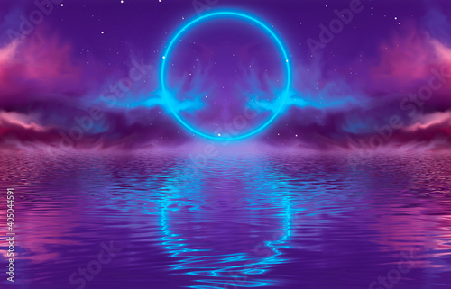 Abstract neon landscape wit...