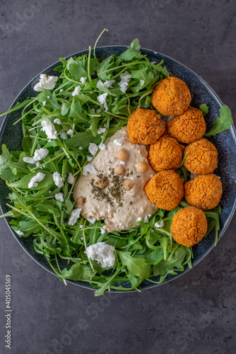 healthy home made avocado hummus salad bowl