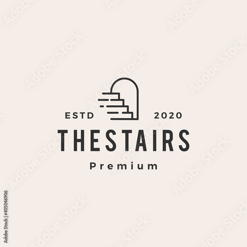 up stairs door niche arch hipster vintage logo vector icon illustration