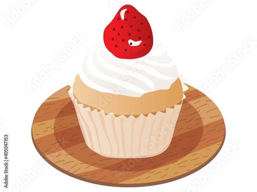 苺のカップケーキのイラスト
