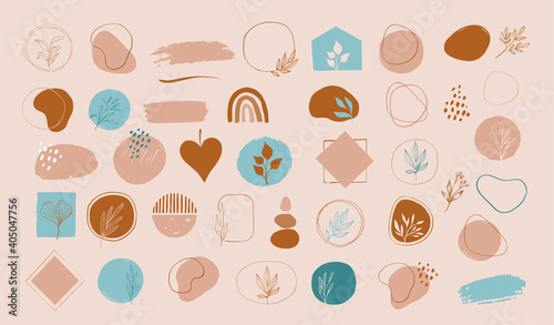 Collection of vector hand drawn abstract brush strokes, design elements, organic shapes, abstract backgrounds, logo elements