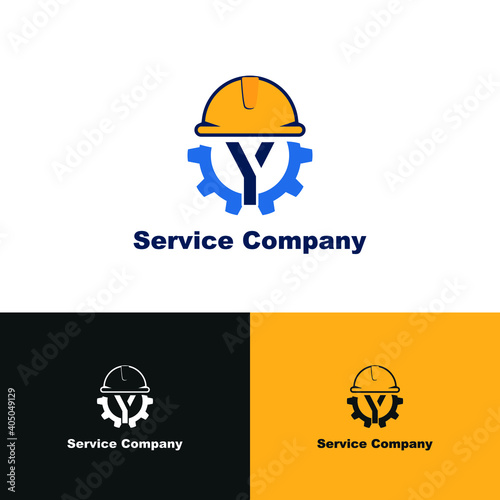 construction and engineering logo concept with initial letter Y, gear and helmet
