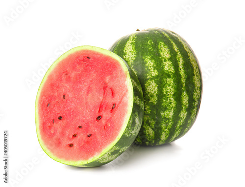 Ripe cut watermelons isolated on white background