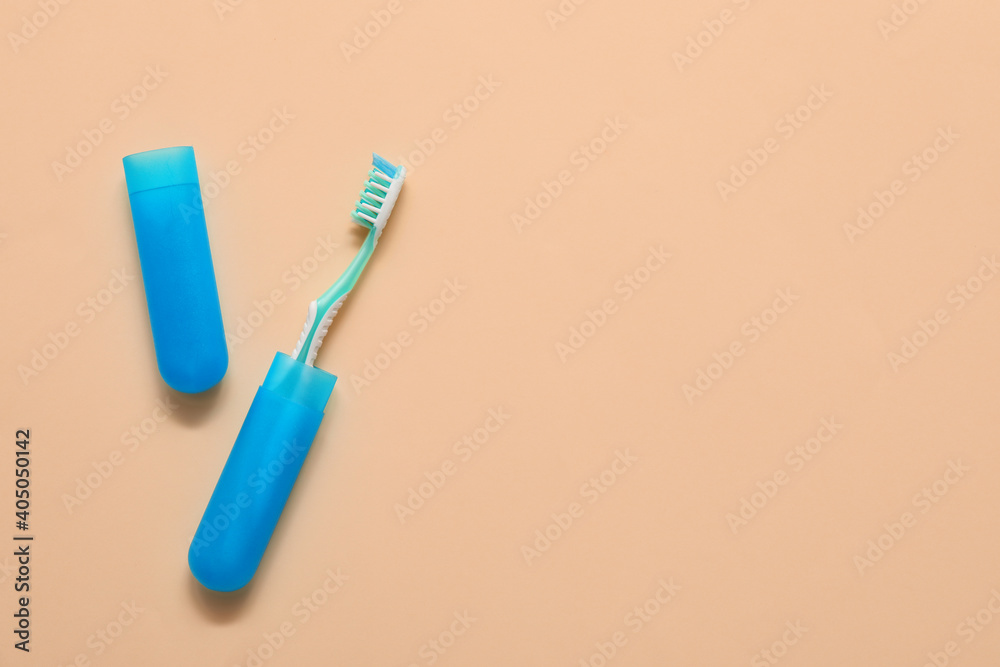 Toothbrush and case on color background Toothbrush and case on color background