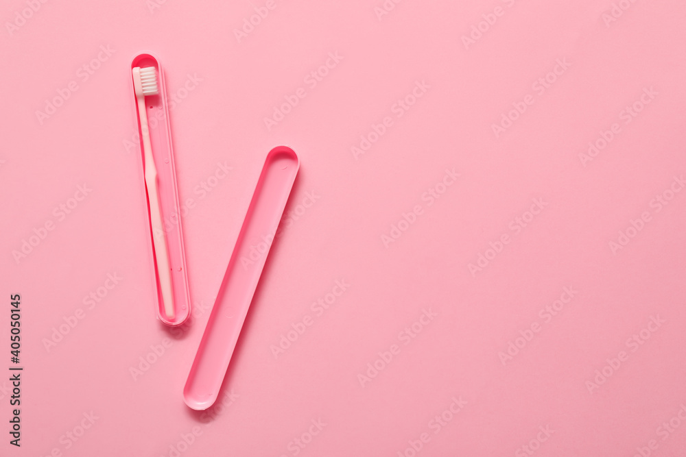 Toothbrush and case on color background Toothbrush and case on color background