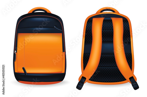 Realistic Detailed 3d Backpack School Set. Vector
