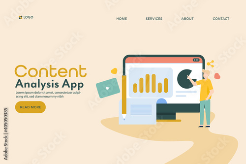 Content analysis concept. Business people understanding content marketing metrics. Vector illustration, web banner template.