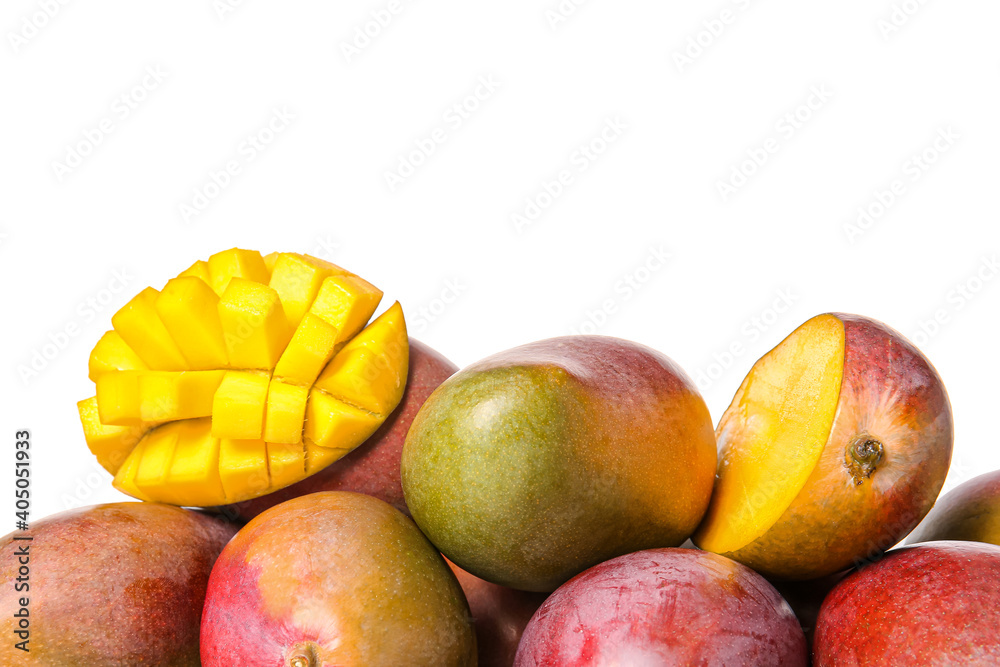Sweet ripe mangoes on white background Sweet ripe mangoes on white background