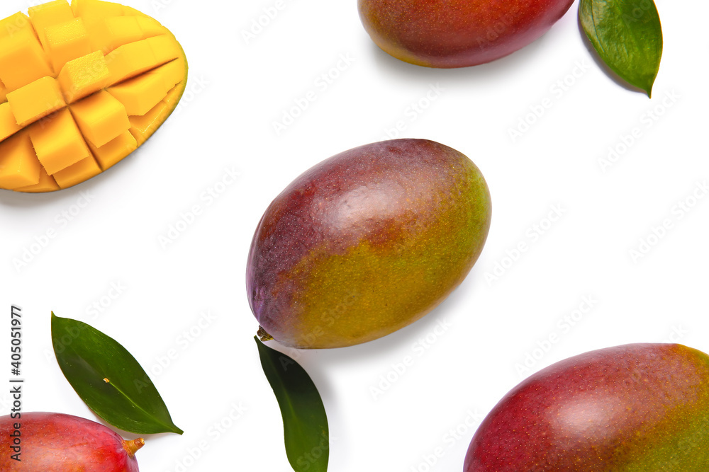 Sweet ripe mangoes on white background Sweet ripe mangoes on white background