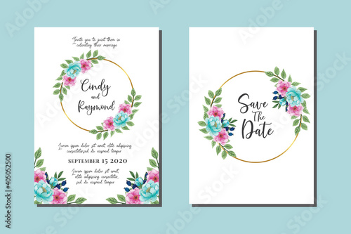 Wedding invitation frame set  floral watercolor hand drawn Peony Flower design Invitation Card Template 