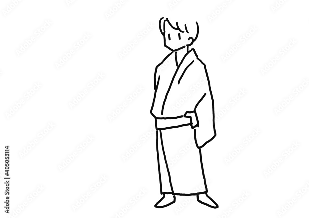 奄美大島紬の体験イラスト　着付けする男性