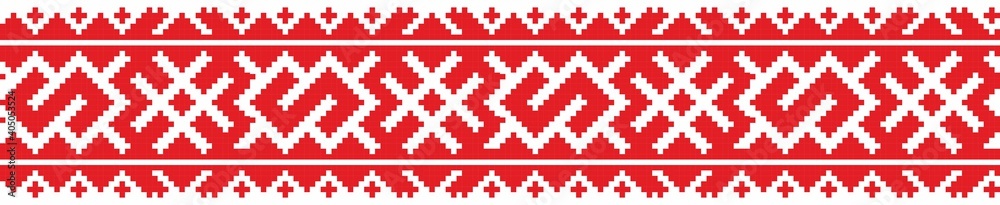 National pixel pattern. Traditional ethnic pattern for embroidery with red thread, Bright and fashionable pattern. National pixel pattern. Traditional ethnic pattern for embroidery with red thread, Bright and fashionable pattern.