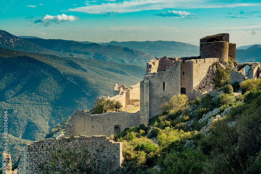 Peyrepertuse ruined fortress in the Corbieres Massif in France