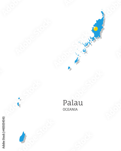 Map of Palau with national flag. Highly detailed editable map of Oceania country territory borders. Political or geographical design vector illustration on white background