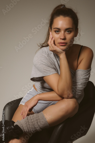 Sexy sports girl in a fashion photo shoot