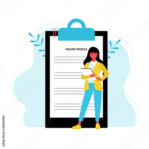 Online profile flat vector illustration. Social media users, app developers cartoon characters. Online communication platform, mobile application development. Personal page design concept

