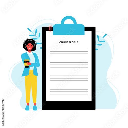 Online profile flat vector illustration. Social media users, app developers cartoon characters. Online communication platform, mobile application development. Personal page design concept

