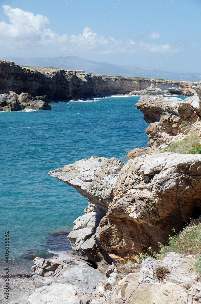 Beautiful blue sea and bizarre rocks in Greece