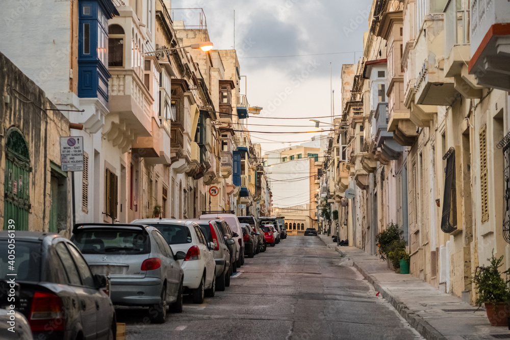 Streets of Valletta (or Il-Belt) capital of the Mediterranean island nation of Malta