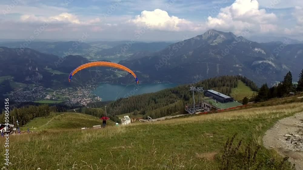 Paraglider at the start in the Salzburger Land, Altausse Austria at 05.09.2020, mountain, active holiday, paragliding