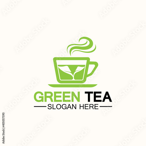 Tea cup logo vector design.Green tea vector logo template.