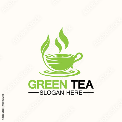 Tea cup logo vector design.Green tea vector logo template.